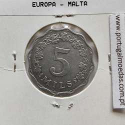 Malta 5 mils 1972 Alumínio, World Coins Malta KM 7, coin of 5 mils 1972 Aluminium
