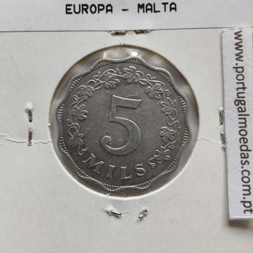 Malta 5 mils 1972 Alumínio, World Coins Malta KM 7, coin of 5 mils 1972 Aluminium
