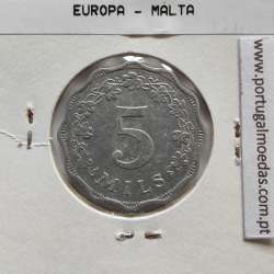 Malta 5 mils 1972 Alumínio, World Coins Malta KM 7, coin of 5 mils 1972 Aluminium