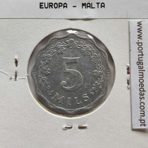 Malta 5 mils 1972 Alumínio, World Coins Malta KM 7, coin of 5 mils 1972 Aluminium