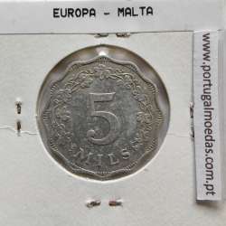 Malta 5 mils 1972 Alumínio, World Coins Malta KM 7, coin of 5 mils 1972 Aluminium