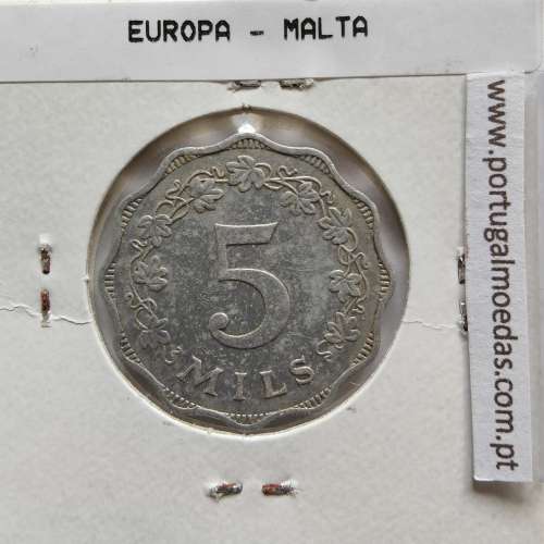 Malta 5 mils 1972 Alumínio, World Coins Malta KM 7, coin of 5 mils 1972 Aluminium