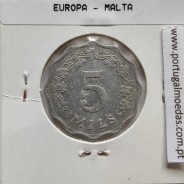 Malta 5 mils 1972 Alumínio, World Coins Malta KM 7, coin of 5 mils 1972 Aluminium