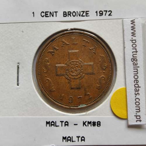Malta 1 Cent 1972 Bronze, World Coins Malta KM 8, coin of 1 Cent 1972 Bronze