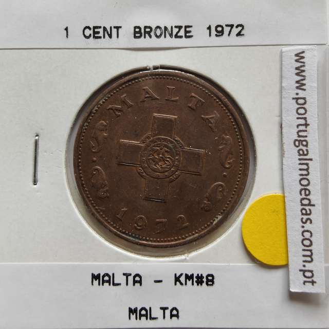 Malta 1 Cent 1972 Bronze, World Coins Malta KM 8, coin of 1 Cent 1972 Bronze