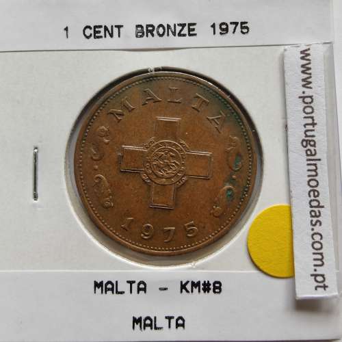 Malta 1 Cent 1975 Bronze, World Coins Malta KM 8, coin of 1 Cent 1975 Bronze