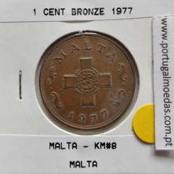 Malta 1 Cent 1977 Bronze, World Coins Malta KM 8, coin of 1 Cent 1977 Bronze