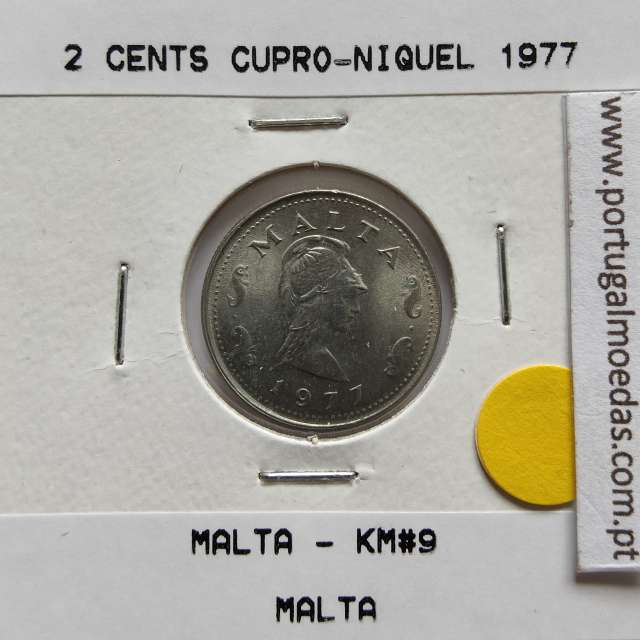Malta 2 Cents 1977 Cupro-niquel, World Coins Malta KM 9, coin of 2 Cents 1977 Cupro-níquel
