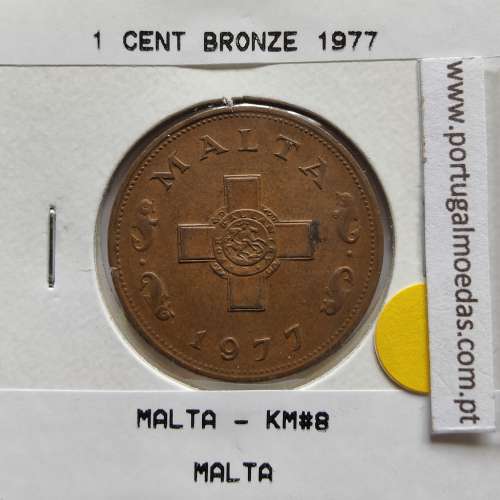 Malta 1 Cent 1977 Bronze, World Coins Malta KM 8, coin of 1 Cent 1977 Bronze