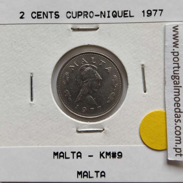 Malta 2 Cents 1977 Cupro-niquel, World Coins Malta KM 9, coin of 2 Cents 1977 Copper-nickel