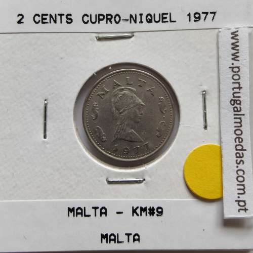 Malta 2 Cents 1977 Cupro-niquel, World Coins Malta KM 9, coin of 2 Cents 1977 Copper-nickel