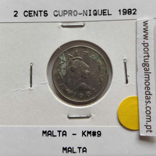 Malta 2 Cents 1982 Cupro-niquel, World Coins Malta KM 9, coin of 2 Cents 1982 Copper-nickel