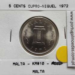 Malta 5 Cents 1972 Cupro-niquel, World Coins Malta KM 10, Coin of 5 Cents 1972 Copper-nickel