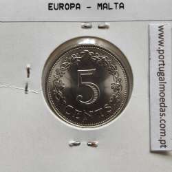 Malta 5 Cents 1972 Cupro-niquel, World Coins Malta KM 10, Coin of 5 Cents 1972 Copper-nickel