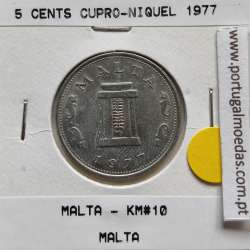 Malta 5 Cents 1977 Cupro-niquel, World Coins Malta KM 10, Coin of 5 Cents 1977 Copper-nickel