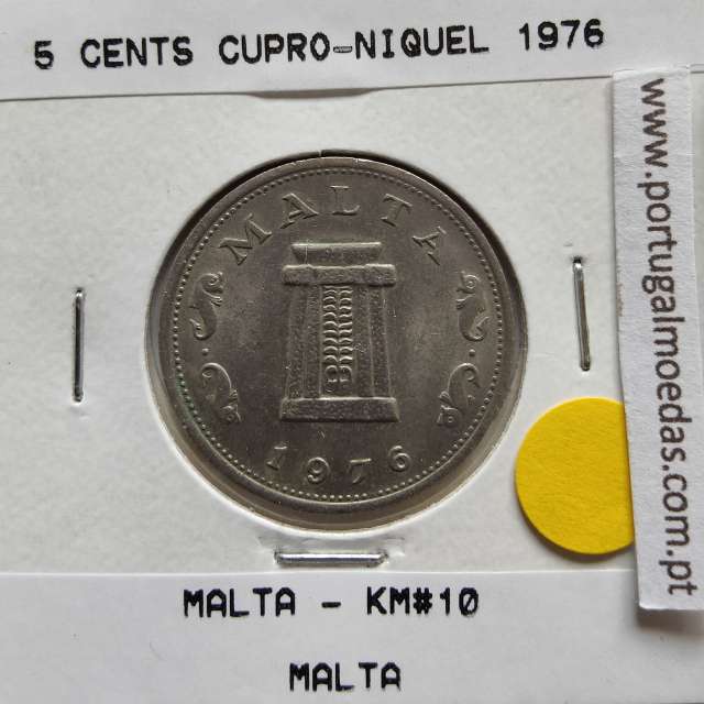 Malta 5 Cents 1976 Cupro-niquel, World Coins Malta KM 10, Coin of 5 Cents 1976 Copper-nickel