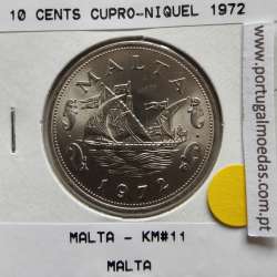 Malta 10 Cents 1972 Cupro-niquel, World Coins Malta KM 11, Coin of 10 Cents 1972 Copper-nickel