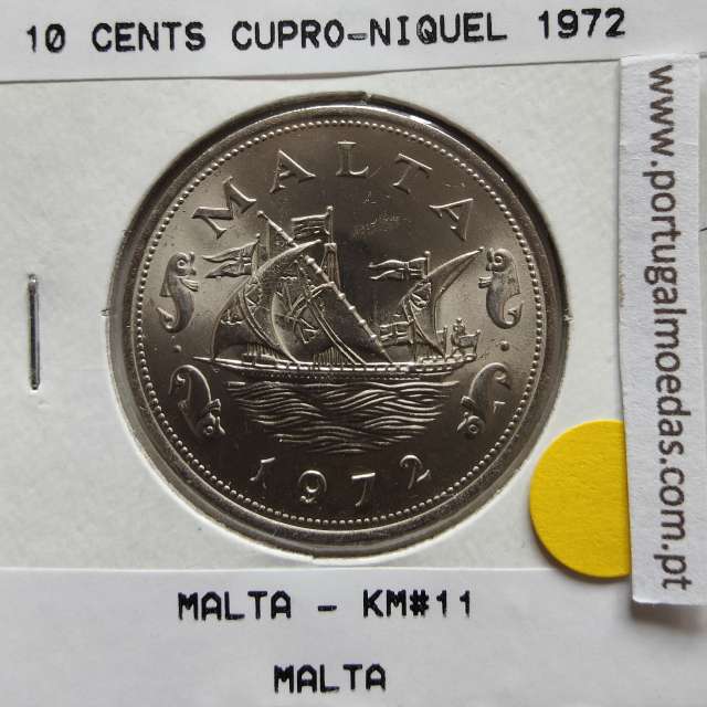 Malta 10 Cents 1972 Cupro-niquel, World Coins Malta KM 11, Coin of 10 Cents 1972 Copper-nickel