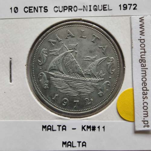 Malta 10 Cents 1972 Cupro-niquel, World Coins Malta KM 11, Coin of 10 Cents 1972 Copper-nickel