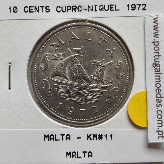 Malta 10 Cents 1972 Cupro-niquel, World Coins Malta KM 11, Coin of 10 Cents 1972 Copper-nickel