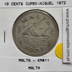 Malta 10 Cents 1972 Cupro-niquel, World Coins Malta KM 11, Coin of 10 Cents 1972 Copper-nickel