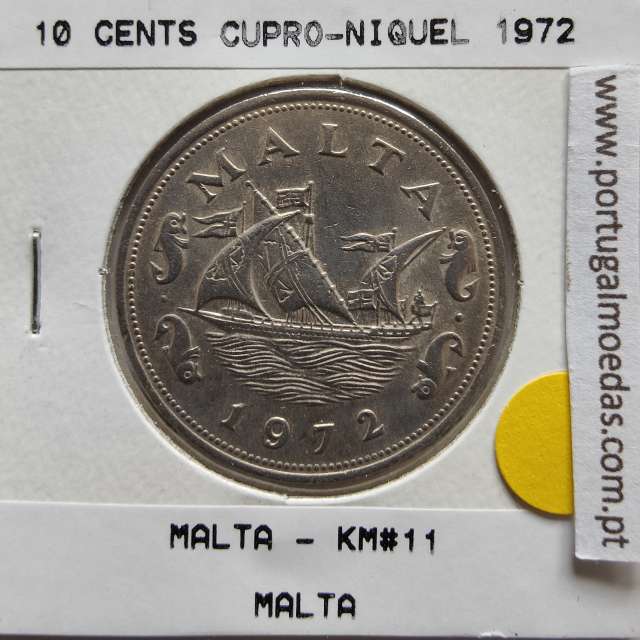 Malta 10 Cents 1972 Cupro-niquel, World Coins Malta KM 11, Coin of 10 Cents 1972 Copper-nickel