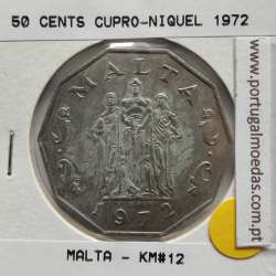 Malta 50 Cents 1972 Cupro-níquel, World Coins Malta KM 12, Coin of 50 Cents 1972 Copper-nickel