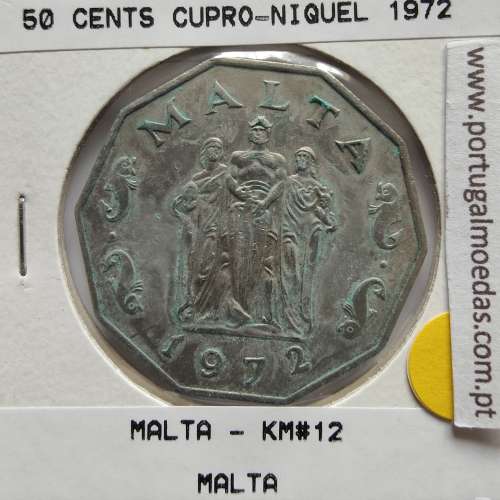 Malta 50 Cents 1972 Cupro-níquel, World Coins Malta KM 12, Coin of 50 Cents 1972 Copper-nickel