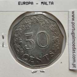 Malta 50 Cents 1972 Cupro-níquel, World Coins Malta KM 12, Coin of 50 Cents 1972 Copper-nickel