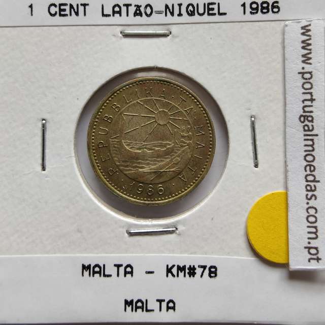 Malta 1 Cent 1986 Latão Níquel, World Coins Malta KM 78, Coin of 1 Cent 1986 Latão Níquel