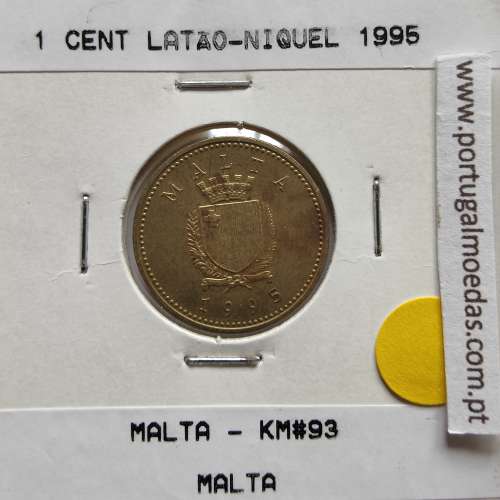Malta 1 Cent 1991 Latão Níquel, World Coins Malta KM 93, Coin of 1 Cent 1991 Latão Níquel