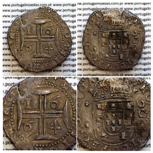 Meio Cruzado em prata 1664 de D. Afonso VI, ✣ALPHONSVS.VI.DG.REX.PORTVGALI / ✣IN.HOC.SIGNO.VINCES, World Coins Portugal KM82