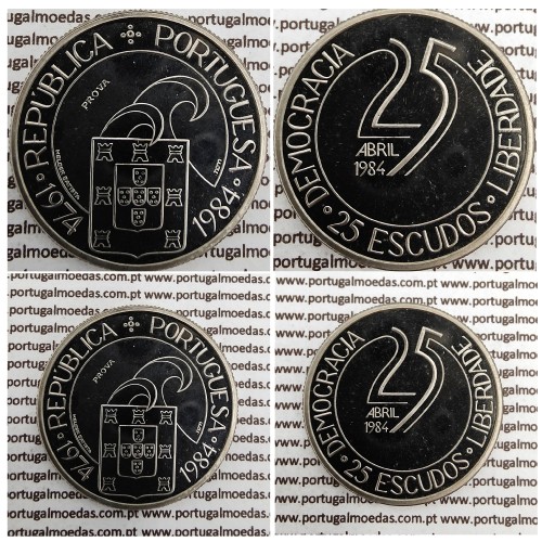 Ensaio moeda 25 Escudos 25 Abril 1984 Prova em Relevo PROOF + Carteira Prova, Muito rara no seu conjunto da carteira mais moeda