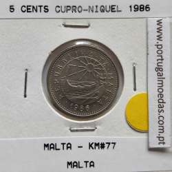 Malta 5 Cents 1986 Cupro-niquel, World Coins Malta KM 77, Coin of 5 Cents 1986 Copper-nickel