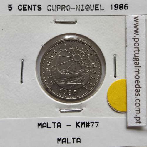 Malta 5 Cents 1986 Cupro-niquel, World Coins Malta KM 77, Coin of 5 Cents 1986 Copper-nickel