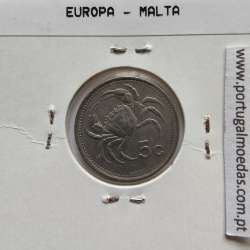 Malta 5 Cents 1986 Cupro-niquel, World Coins Malta KM 77, Coin of 5 Cents 1986 Copper-nickel