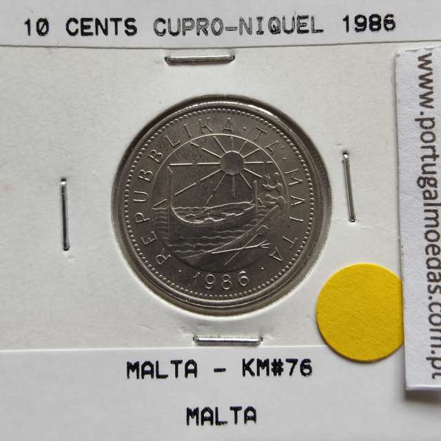 Malta 10 Cents 1986 Cupro-niquel, World Coins Malta KM 76, Coin of 10 Cents 1986 Copper-nickel