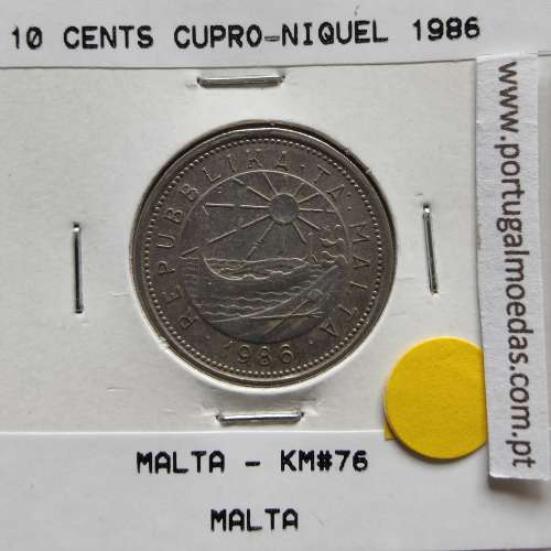 Malta 10 Cents 1986 Cupro-niquel, World Coins Malta KM 76, Coin of 10 Cents 1986 Copper-nickel