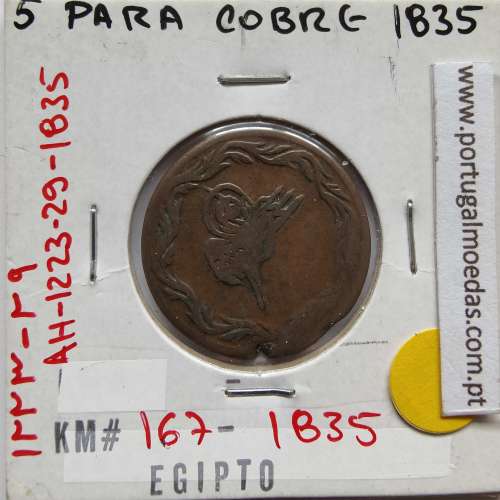 Egito 5 Para 1835 - 1223 Cobre,  Egypt coin of 5 Para 1835 - 1223 Copper, World Coins Egypt KM 167