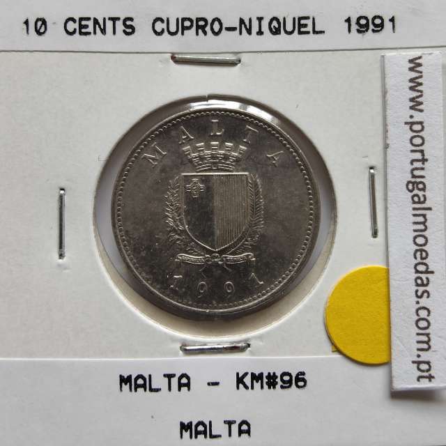 Malta 10 Cents 1991 Cupro-niquel, World Coins Malta KM 96, Coin of 10 Cents 1991 Copper-nickel