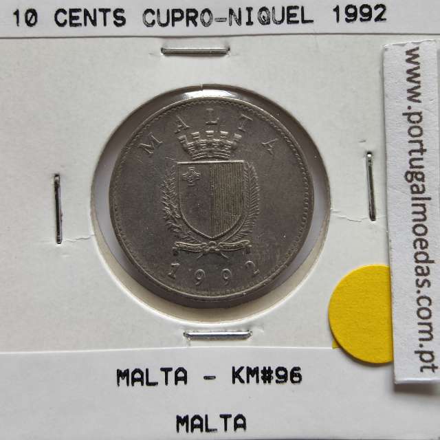 Malta 10 Cents 1992 Cupro-niquel, World Coins Malta KM 96, Coin of 10 Cents 1992 Copper-nickel