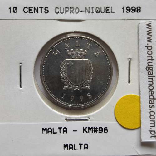Malta 10 Cents 1998 Cupro-niquel, World Coins Malta KM 96, Coin of 10 Cents 1998 Copper-nickel