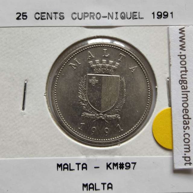 Malta 25 Cents 1991 Cupro-niquel, World Coins Malta KM 97, Coin of 10 Cents 1991 Copper-nickel