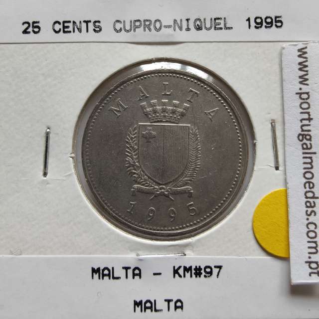 Malta 25 Cents 1995 Cupro-niquel, World Coins Malta KM 97, Coin of 10 Cents 1995 Cupro-níquel