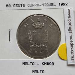 Malta 50 Cents 1992 Cupro-niquel, World Coins Malta KM 98, Coin of 50 Cents 1992 Copper-nickel