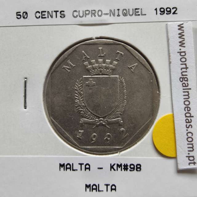 Malta 50 Cents 1992 Cupro-niquel, World Coins Malta KM 98, Coin of 50 Cents 1992 Copper-nickel