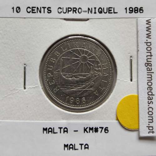 Malta 10 Cents 1986 Cupro-niquel, World Coins Malta KM 76, Coin of 10 Cents 1986 Copper-nickel