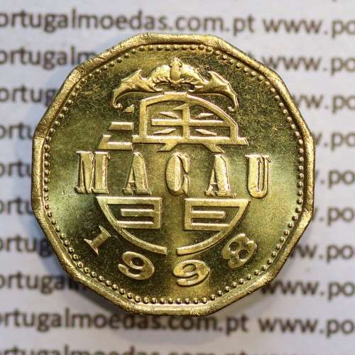 Macau 20 Avos 1998 Latão Níquel , Macao Portuguese Colony 20 avos 1998, (Soberba), Ex-Colónia Macau, World Coins Macao KM 71