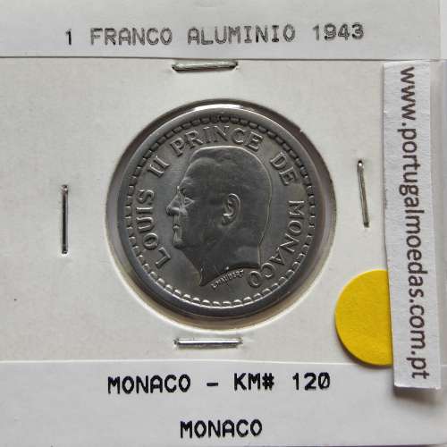Mónaco 1 franco 1943 Alumínio, World Coins Monaco KM 120, coin 1 Franc 1943 Aluminium of the Monaco