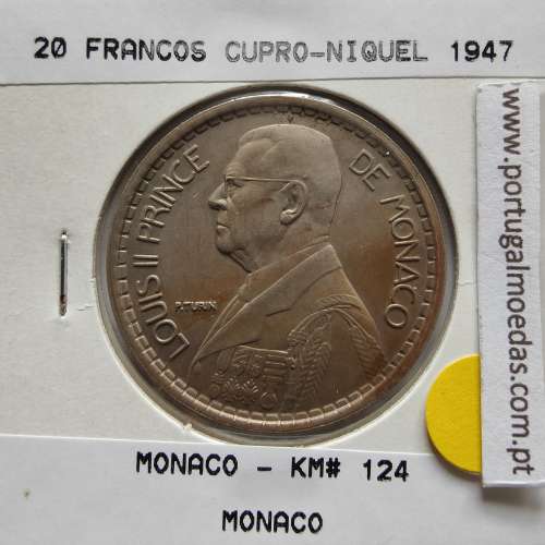 Mónaco 20 francos 1947 Cupro-Níquel, World Coins Monaco KM 124, coin 20 Francs 1947 Copper-nickel of the Monaco